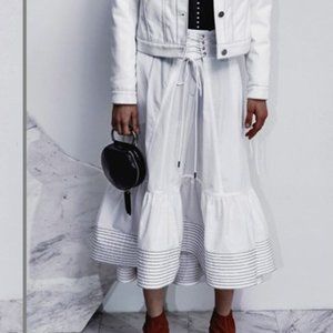 3.1 Phillip Lim Victorian Waist Poplin Midi Skirt, White Size 10